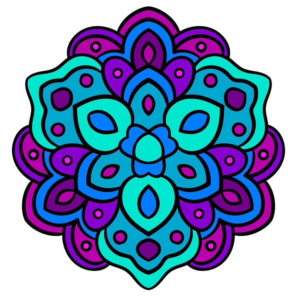 lindo colorido mandala. flor de garabato redonda ornamental aislada sobre fondo blanco. ornamento decorativo geométrico en estilo étnico oriental. vector