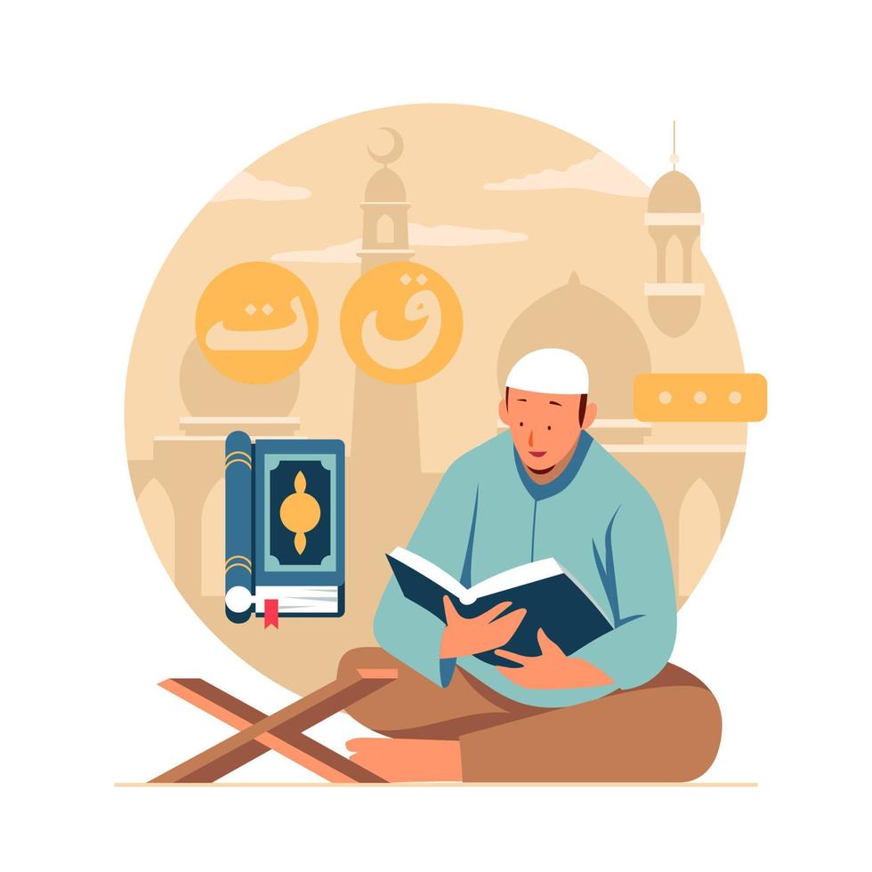 Man Reading Quran Concept vector