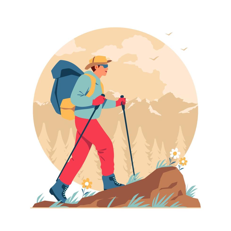 personaje de excursionista de montaña vector