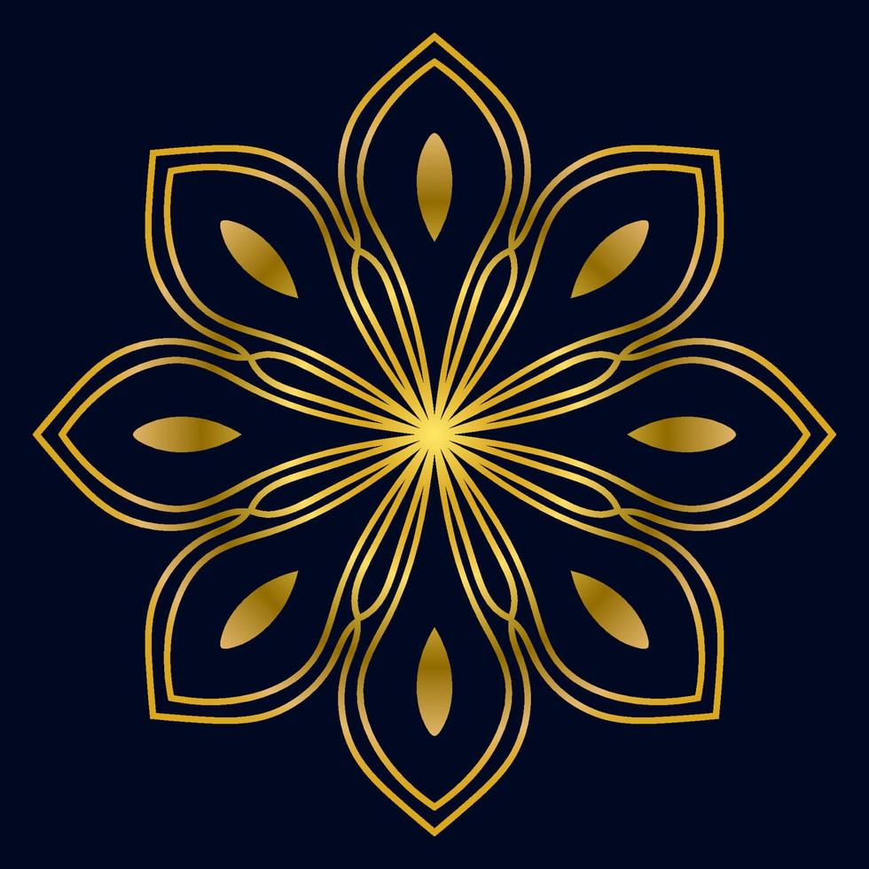 Cute gold Mandala. Ornamental round doodle flower isolated on dark background. Geometric decorative ornament in ethnic oriental style. vector