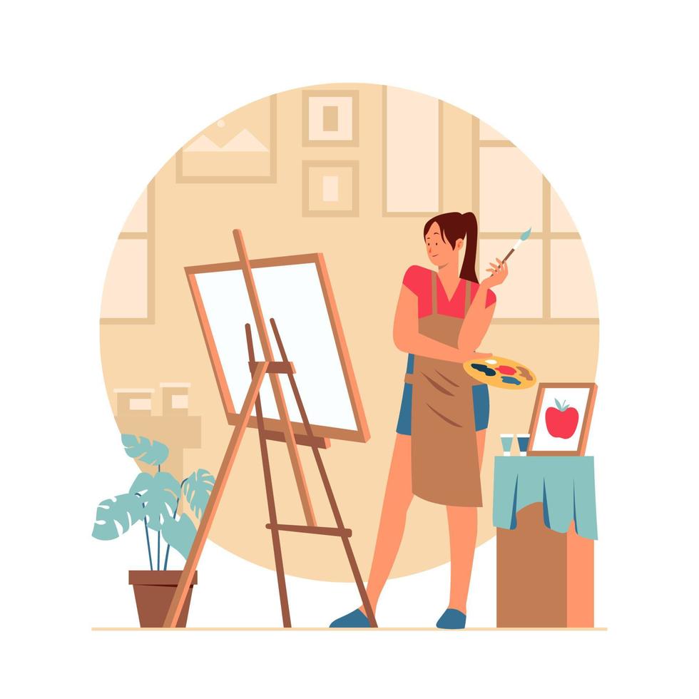 artista de pintura femenina en su estudio vector