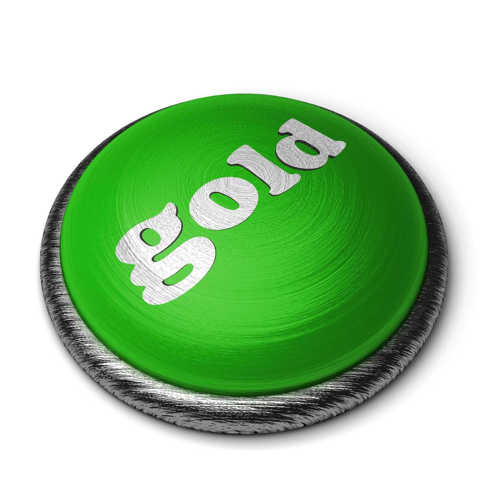 gold word on green button isolated on white photo