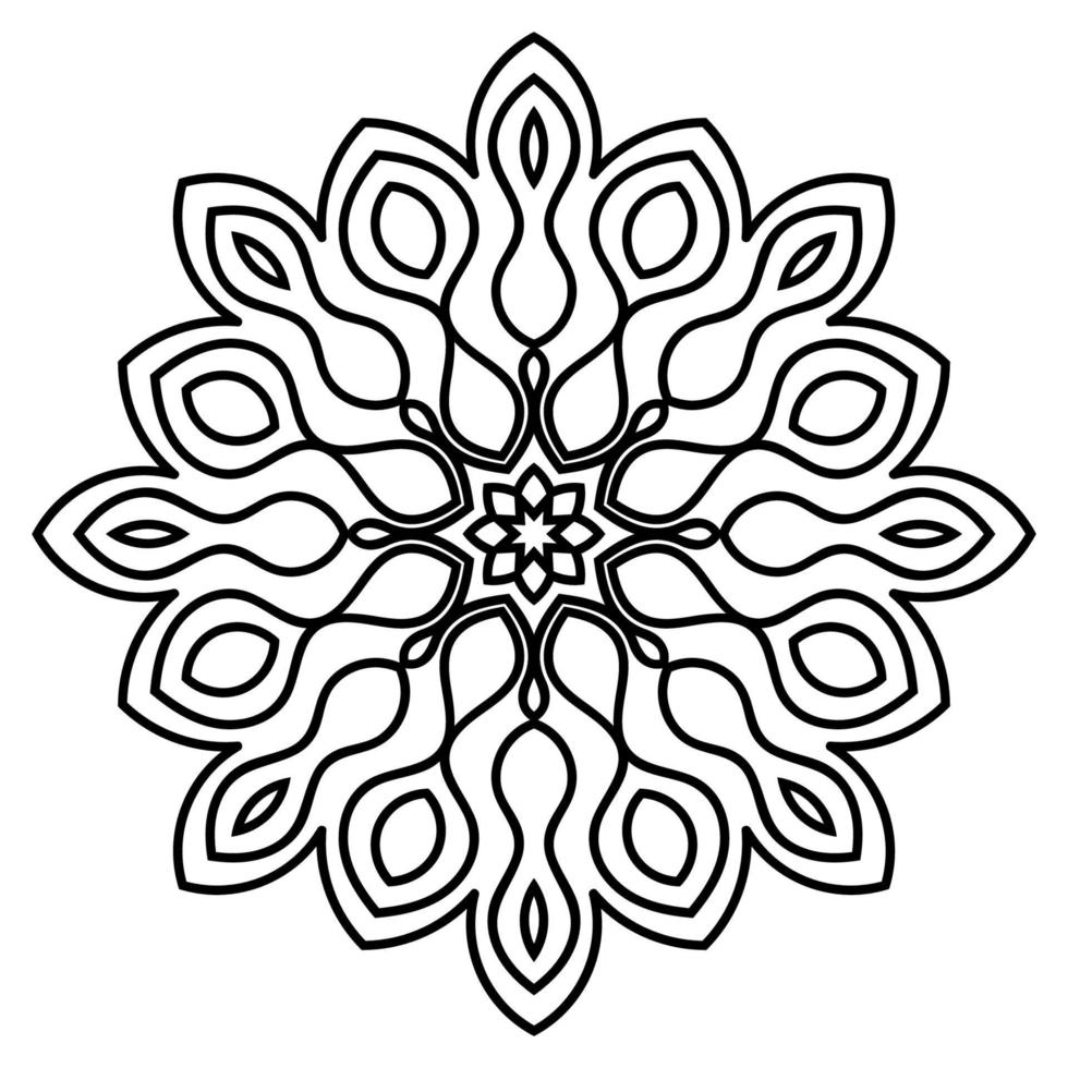 Black outline flower mandala. Vintage decorative element. Ornamental round doodle flower isolated on white background. Geometric circle element. vector