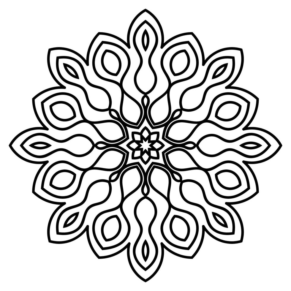 mandala de flores de contorno negro. elemento decorativo de época. flor de garabato redonda ornamental aislada sobre fondo blanco. elemento de círculo geométrico. vector