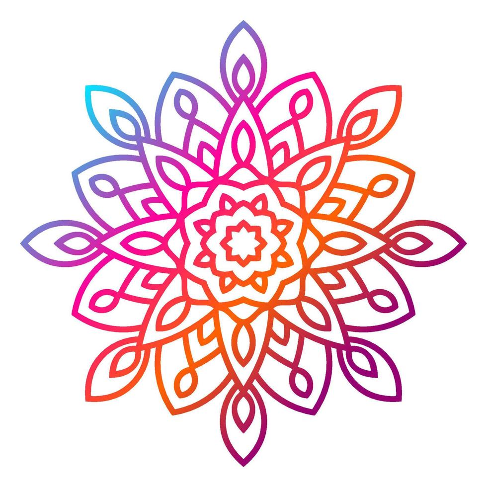 Colorful gradient flower mandala. Hand drawn decorative element. Ornamental round doodle floral element isolated on white background. vector