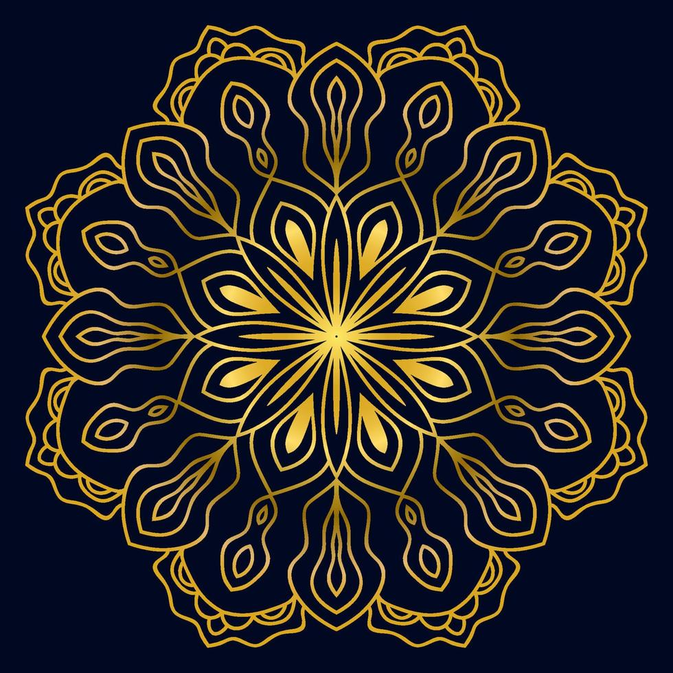 lindo mandala dorado. flor de garabato redonda ornamental aislada sobre fondo oscuro. ornamento decorativo geométrico en estilo étnico oriental. vector