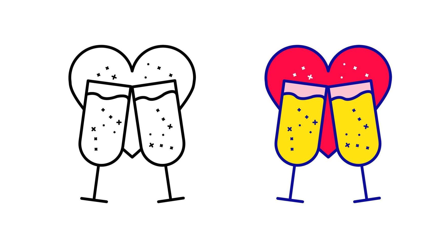 Modern goblet and heart icon set. Drinking glass icon from modern wedding icons. Linear and colored icon ready template. Download the simple linear wedding-honeymoon vector. white background. vector