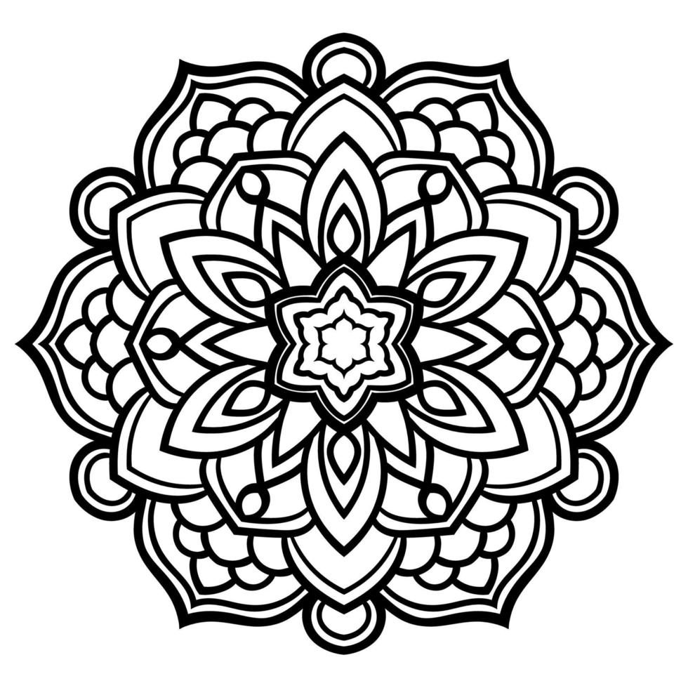 mandala de flores de contorno negro. elemento decorativo de época. flor de garabato redonda ornamental aislada sobre fondo blanco. elemento de círculo geométrico. vector