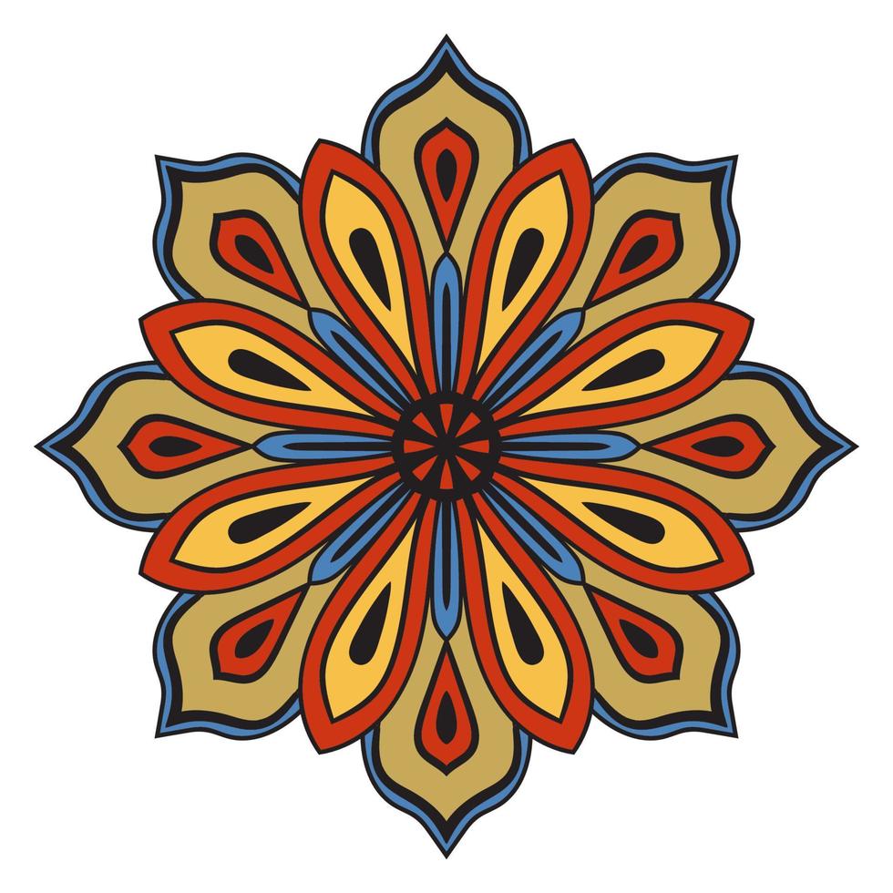 lindo colorido mandala. flor de garabato redonda ornamental aislada sobre fondo blanco. ornamento decorativo geométrico en estilo étnico oriental. vector