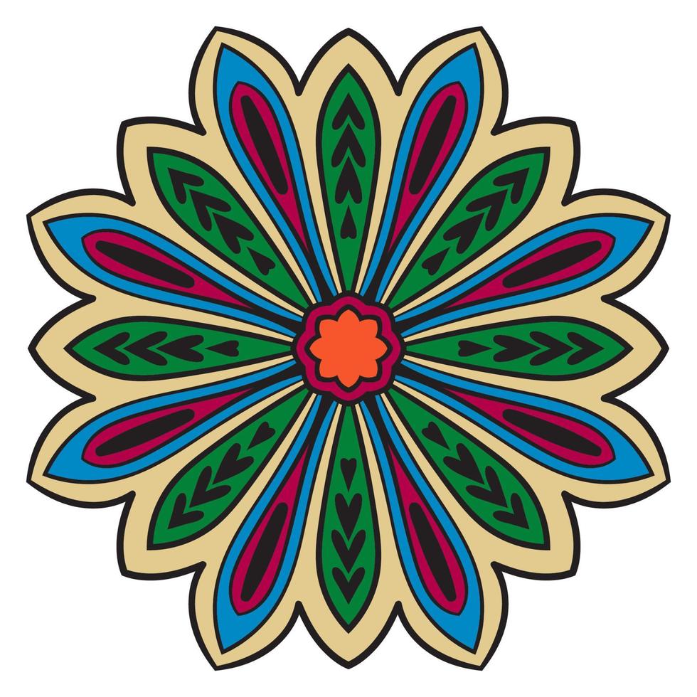 lindo colorido mandala. flor de garabato redonda ornamental aislada sobre fondo blanco. ornamento decorativo geométrico en estilo étnico oriental. vector