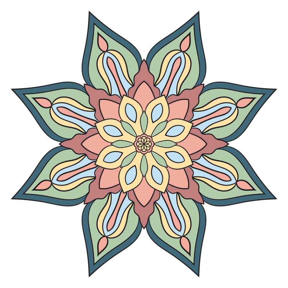 Cute colorful Mandala. Ornamental round doodle flower isolated on white background. Geometric decorative ornament in ethnic oriental style. vector