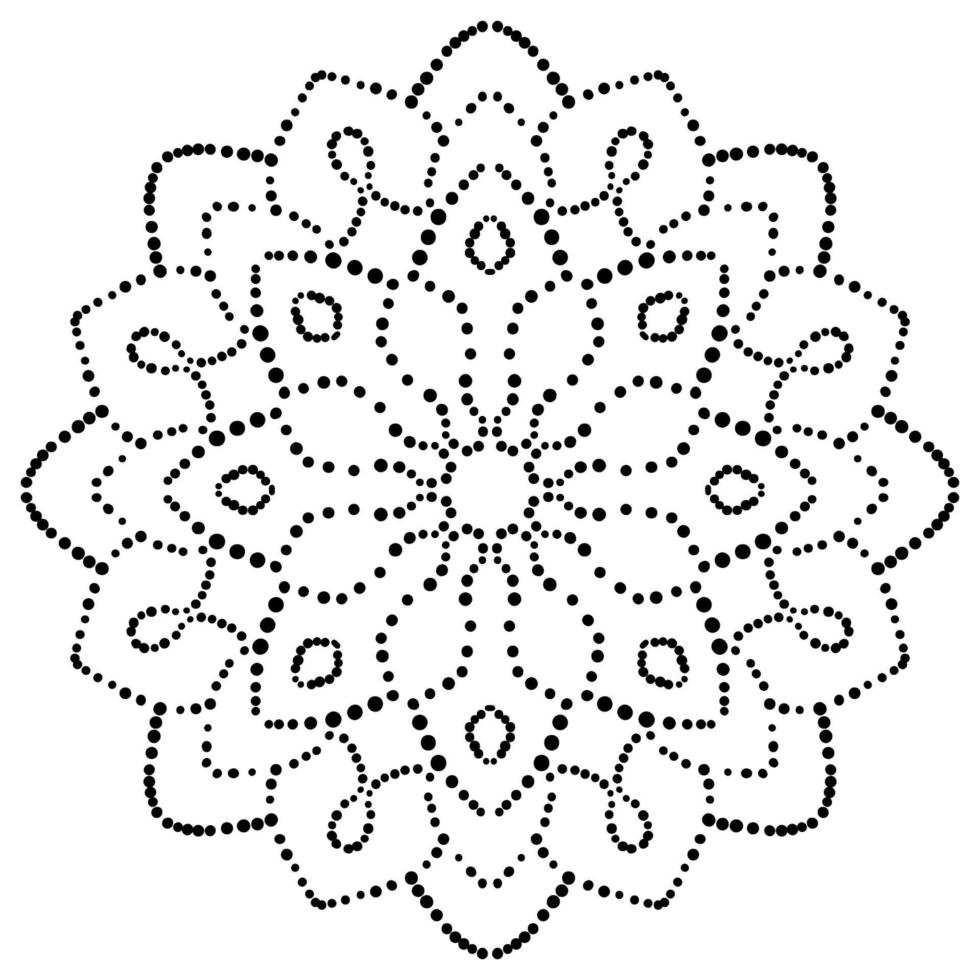 mandala de flores punteadas. elemento decorativo garabato redondo ornamental aislado sobre fondo blanco. elemento de círculo geométrico. vector