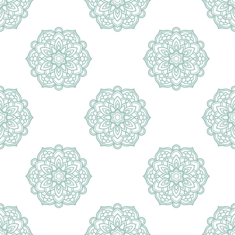 patrón sin costuras de menta de fantasía con mandala ornamental. fondo de flor de garabato redondo abstracto. círculo geométrico floral. vector