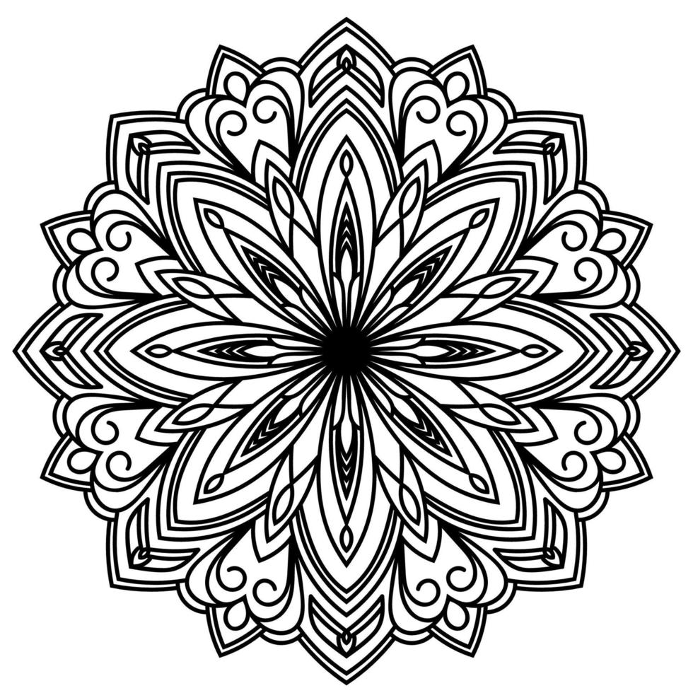 mandala de flores de contorno negro. elemento decorativo de época. flor de garabato redonda ornamental aislada sobre fondo blanco. elemento de círculo geométrico. vector