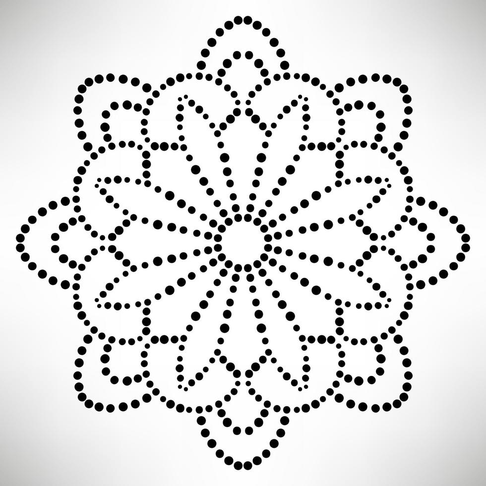 mandala de flores punteadas. elemento decorativo garabato redondo ornamental aislado sobre fondo blanco. elemento de círculo geométrico. vector