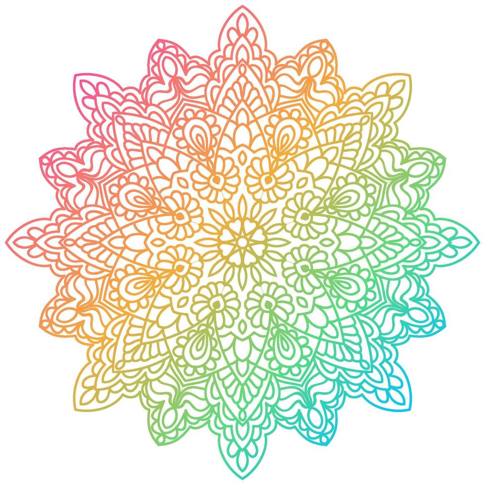 Colorful gradient flower mandala. Hand drawn decorative element. Ornamental round doodle floral element isolated on white background. vector