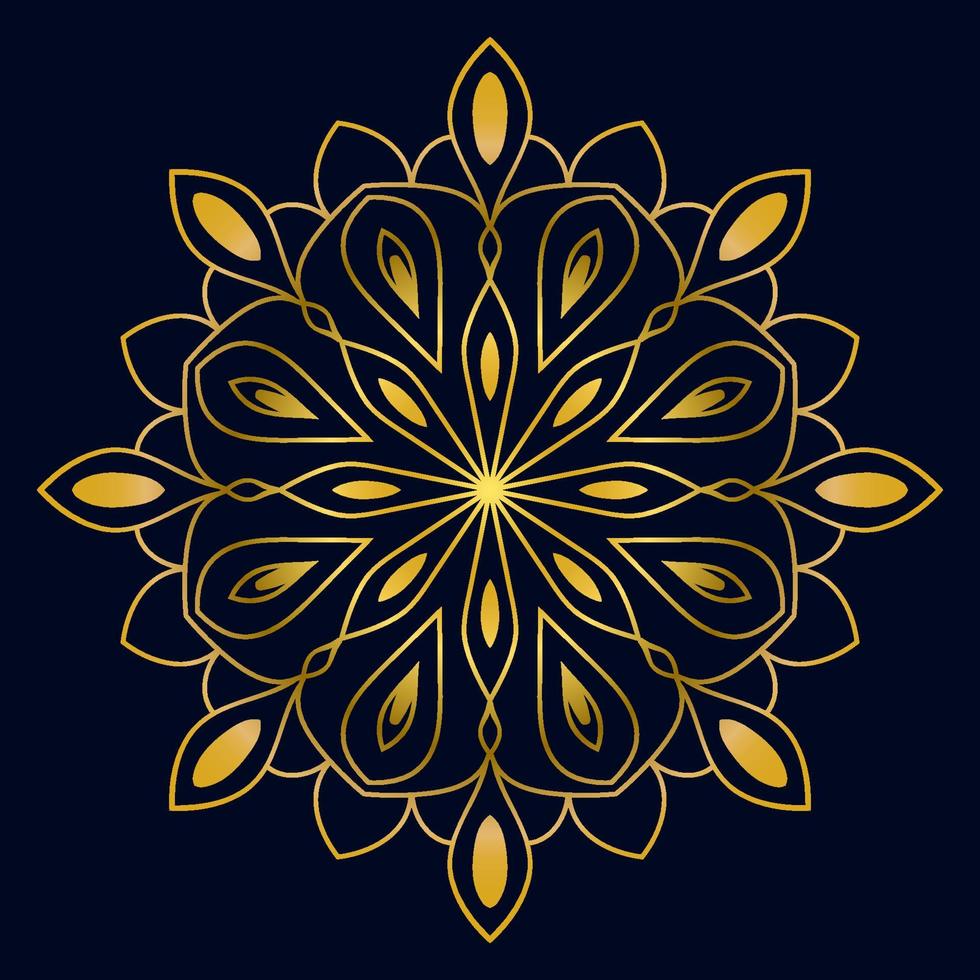 Cute gold Mandala. Ornamental round doodle flower isolated on dark background. Geometric decorative ornament in ethnic oriental style. vector