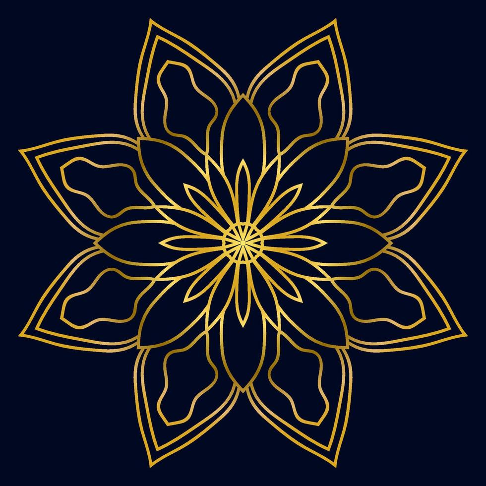 Cute gold Mandala. Ornamental round doodle flower isolated on dark background. Geometric decorative ornament in ethnic oriental style. vector