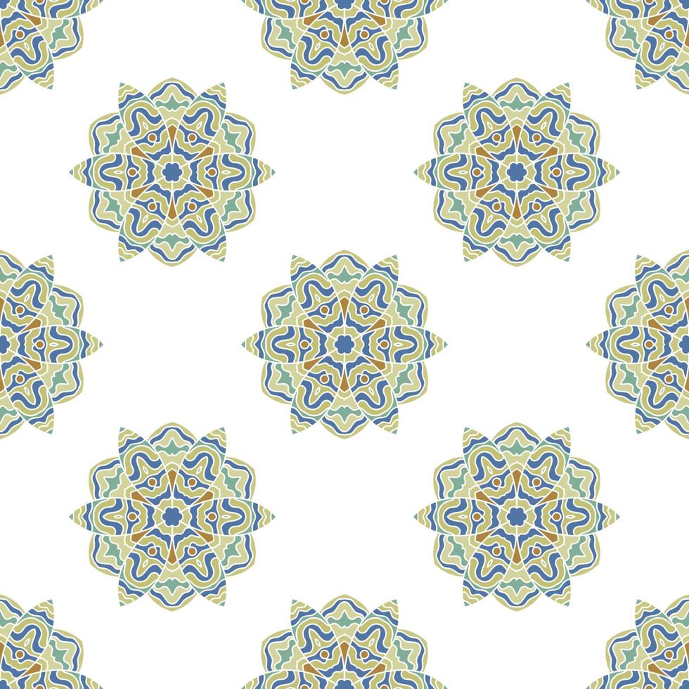 Abstract seamless pattern with mandala flower. Mosaic, tile. Floral background. vector