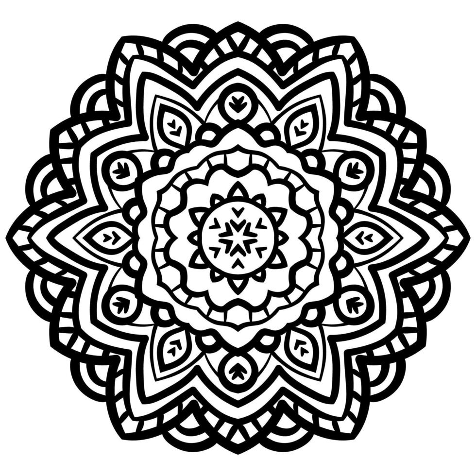 mandala de flores de contorno negro. elemento decorativo de época. flor de garabato redonda ornamental aislada sobre fondo blanco. elemento de círculo geométrico. vector