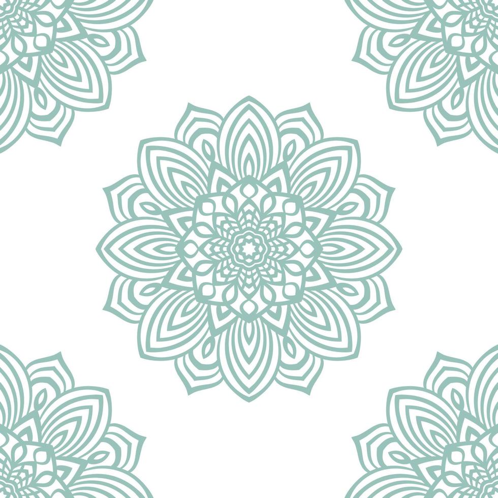 patrón sin costuras de menta de fantasía con mandala ornamental. fondo de flor de garabato redondo abstracto. círculo geométrico floral. vector
