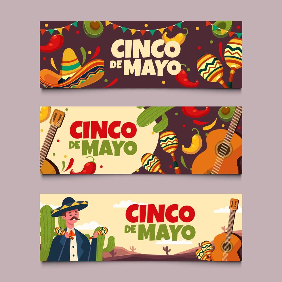 conjunto de banner cinco de mayo vector