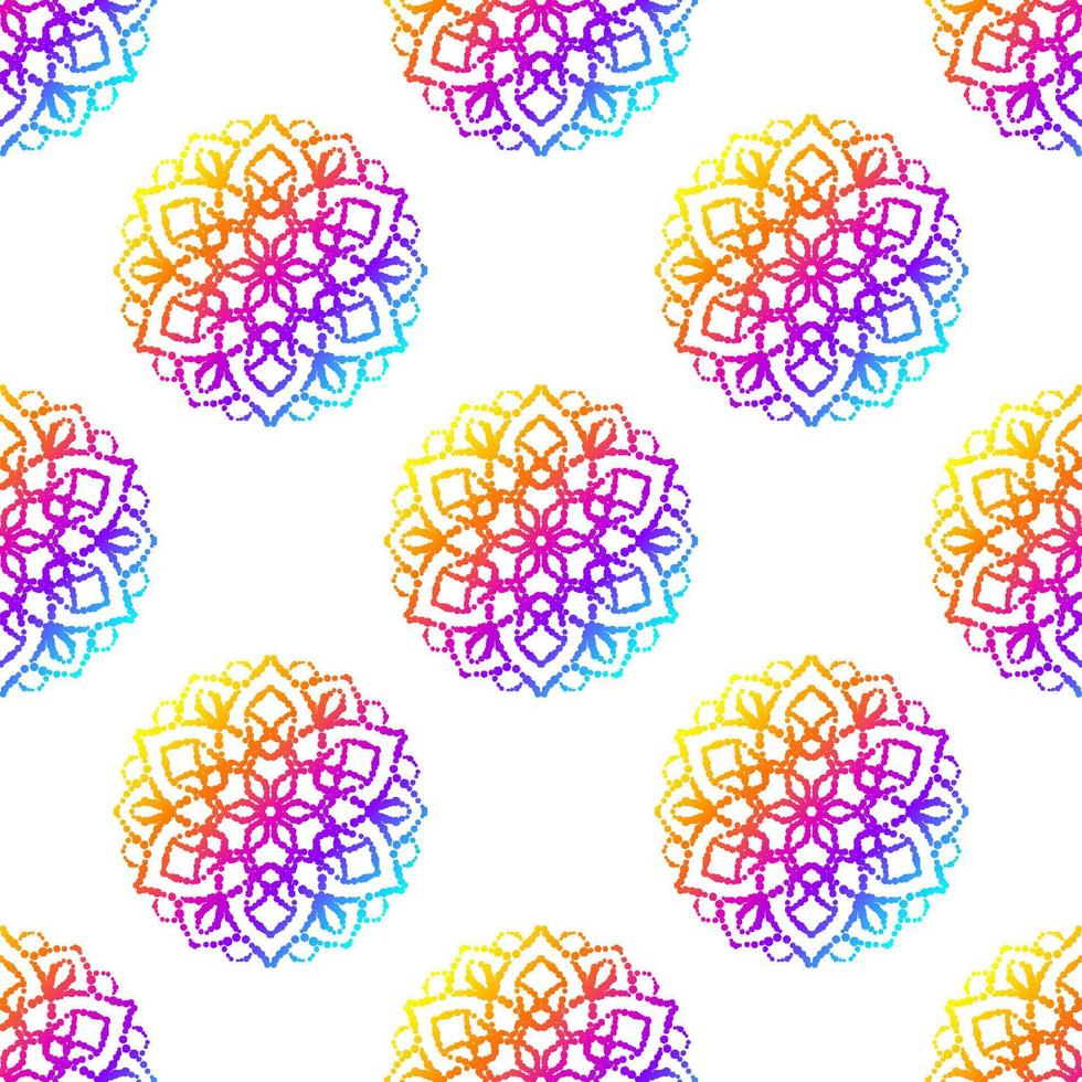 Fantasy gradient seamless pattern with ornamental mandala. Abstract round doodle flower background. Floral geometric circle. vector