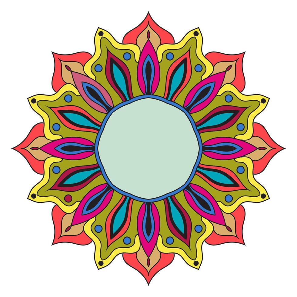 lindo colorido mandala. flor de garabato redonda ornamental aislada sobre fondo blanco. ornamento decorativo geométrico en estilo étnico oriental. vector