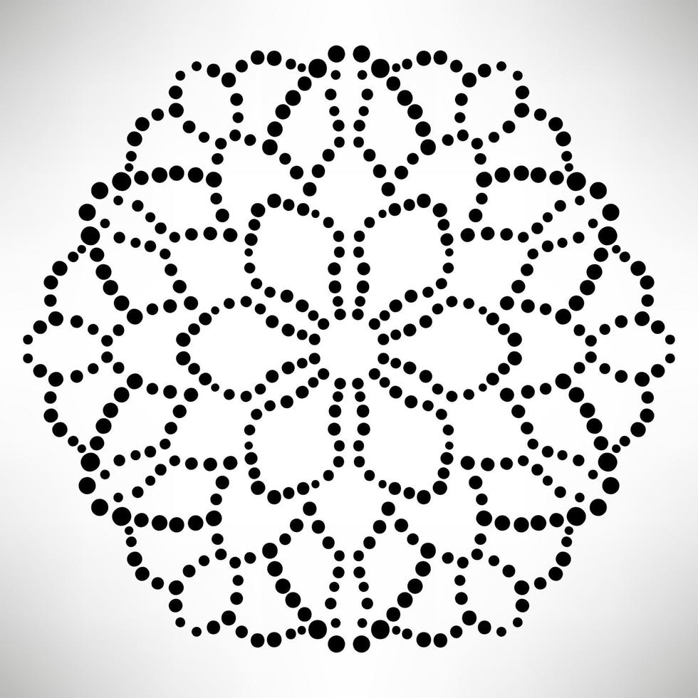 mandala de flores punteadas. elemento decorativo garabato redondo ornamental aislado sobre fondo blanco. elemento de círculo geométrico. vector