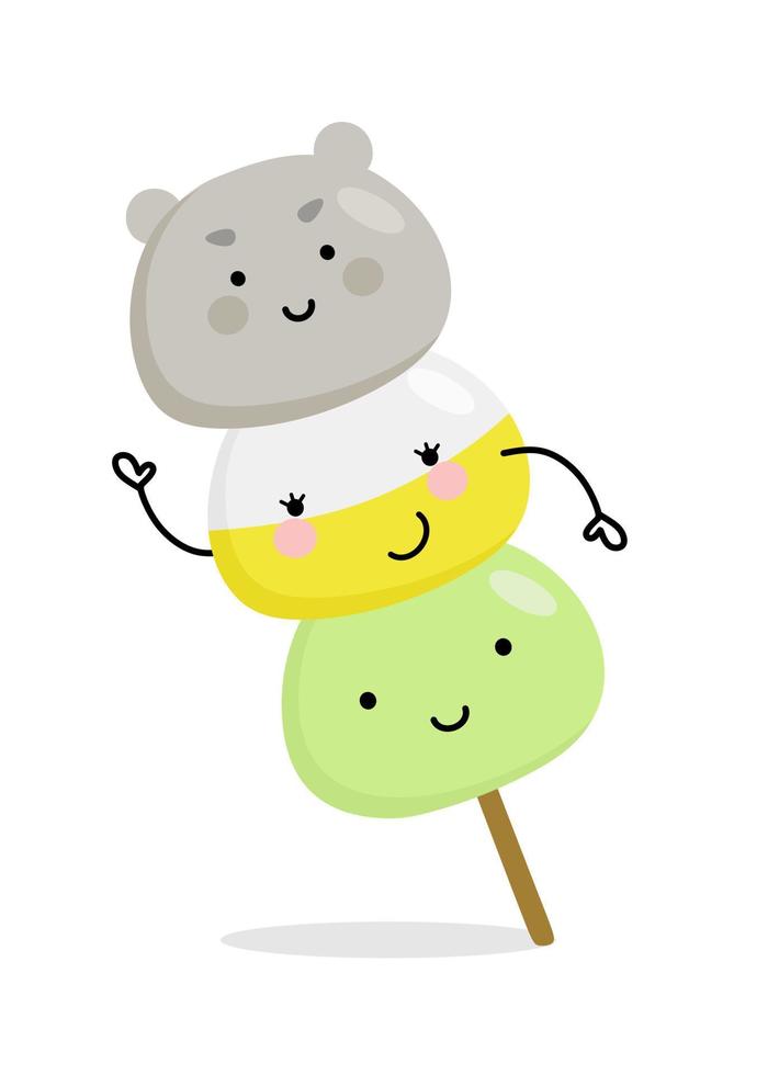 diseño de personajes mochi. postres de dibujos animados japoneses. ilustración vectorial en un estilo plano. vector