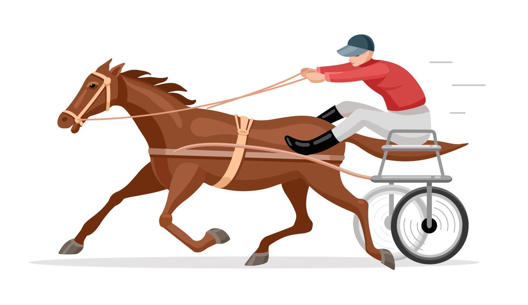 Jockey and racehorse. Horse racing or racing bike. Vector flat illustration.
