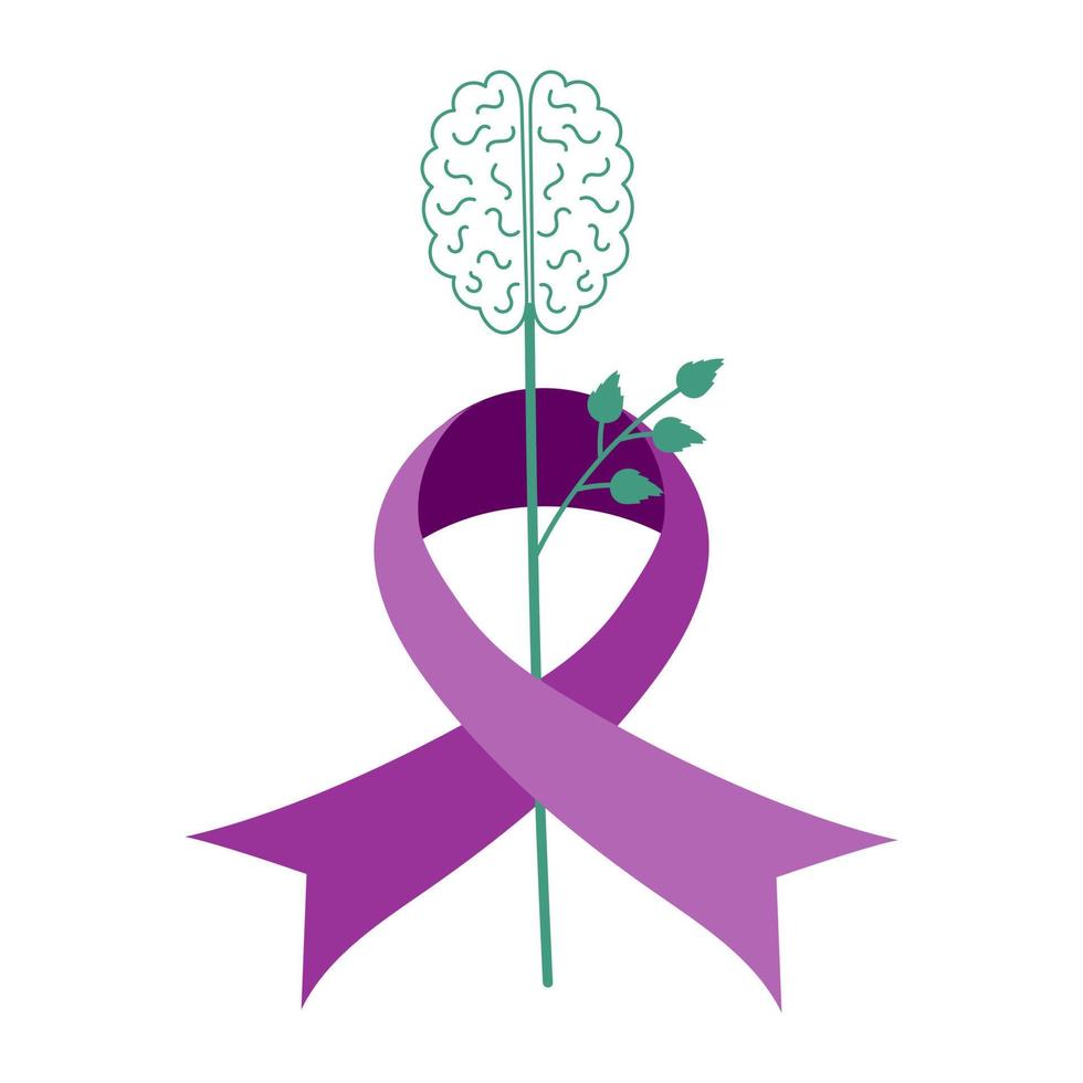 Vector element purple ribbon for the medical concept of health care. Alzheimer's disease, senile dementia.  Illustration on white background. For print, web design.