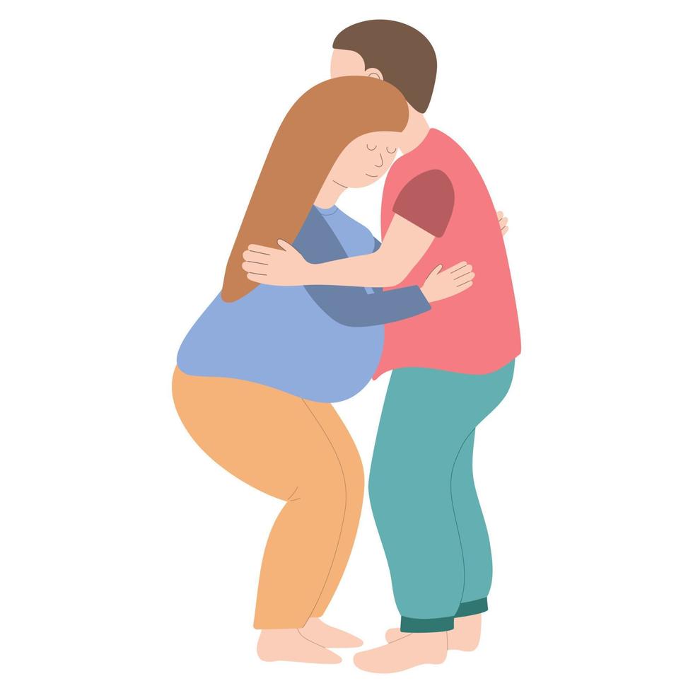 nacimiento en pareja. el esposo ayuda a su esposa a sobrellevar los dolores de parto. el esposo apoya a su esposa durante el parto. Ilustración vectorial sobre fondo blanco. para impresión, diseño web. vector