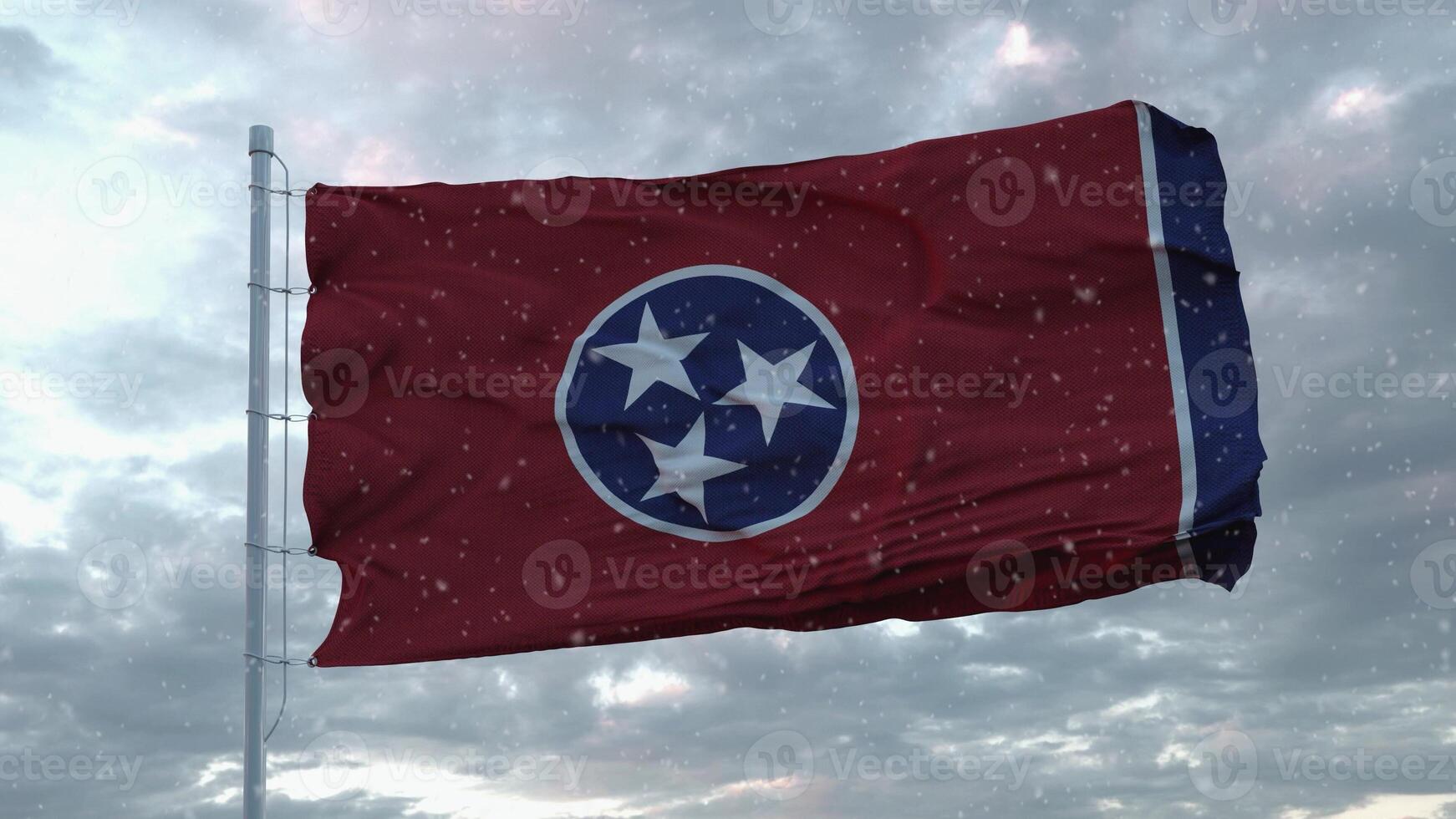 Tennessee winter flag with snowflakes background. United States of America. 3d rendering photo