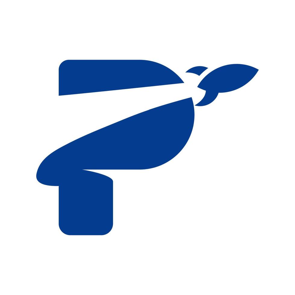 Letter P rocket theme technology blue logo design inspiration vector