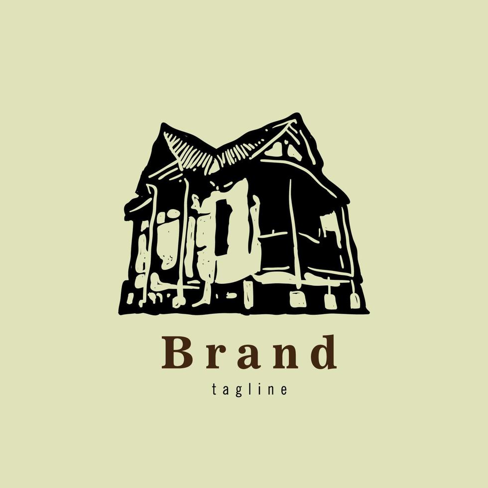 diseño del logotipo de la casa de madera, logotipo de la aldea indígena vector