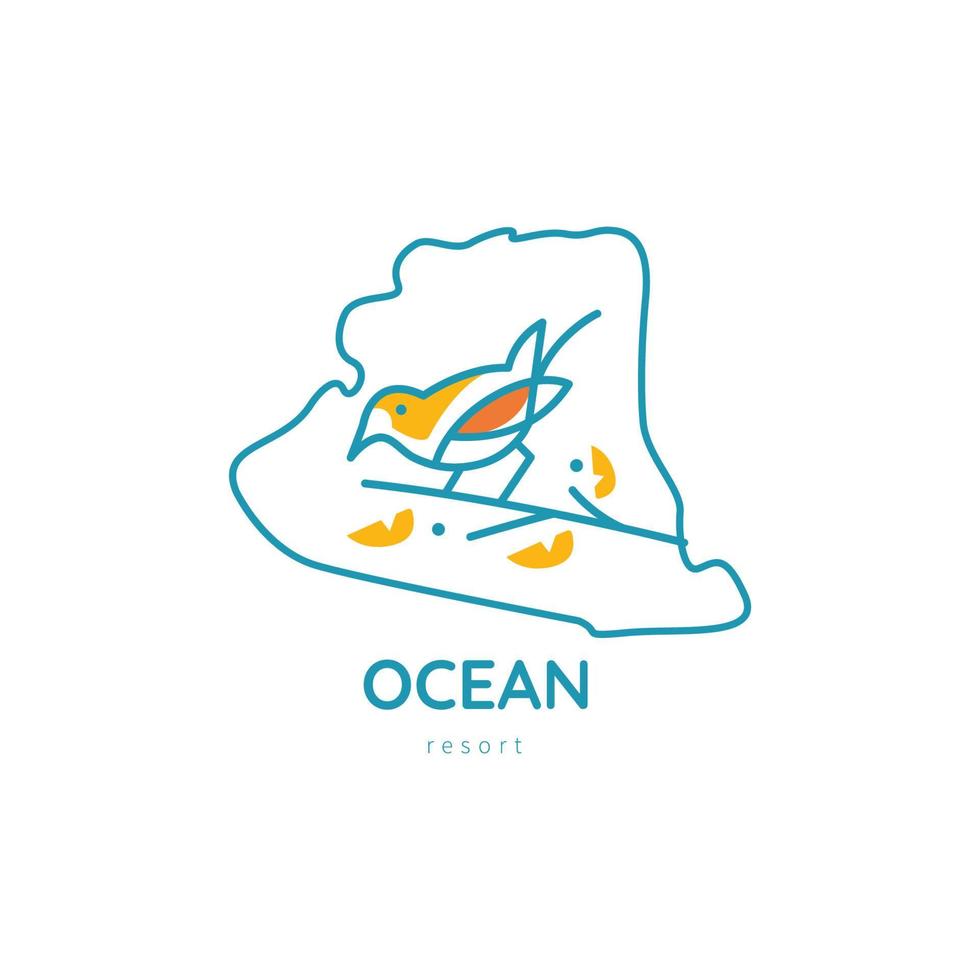 una línea gorrión vuela silueta de diseño. ilustración de vector de estilo minimalista dibujado a mano. pájaro con logo de palmera para negocios de resort.