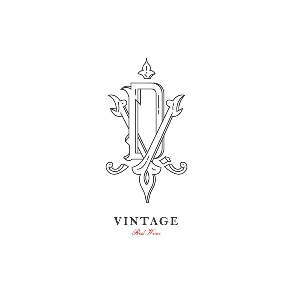 logotipo vintage de letra v y d para marca de vino de lujo. vector