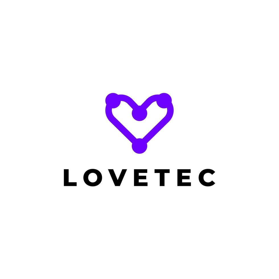 tech love heart logo flat vector