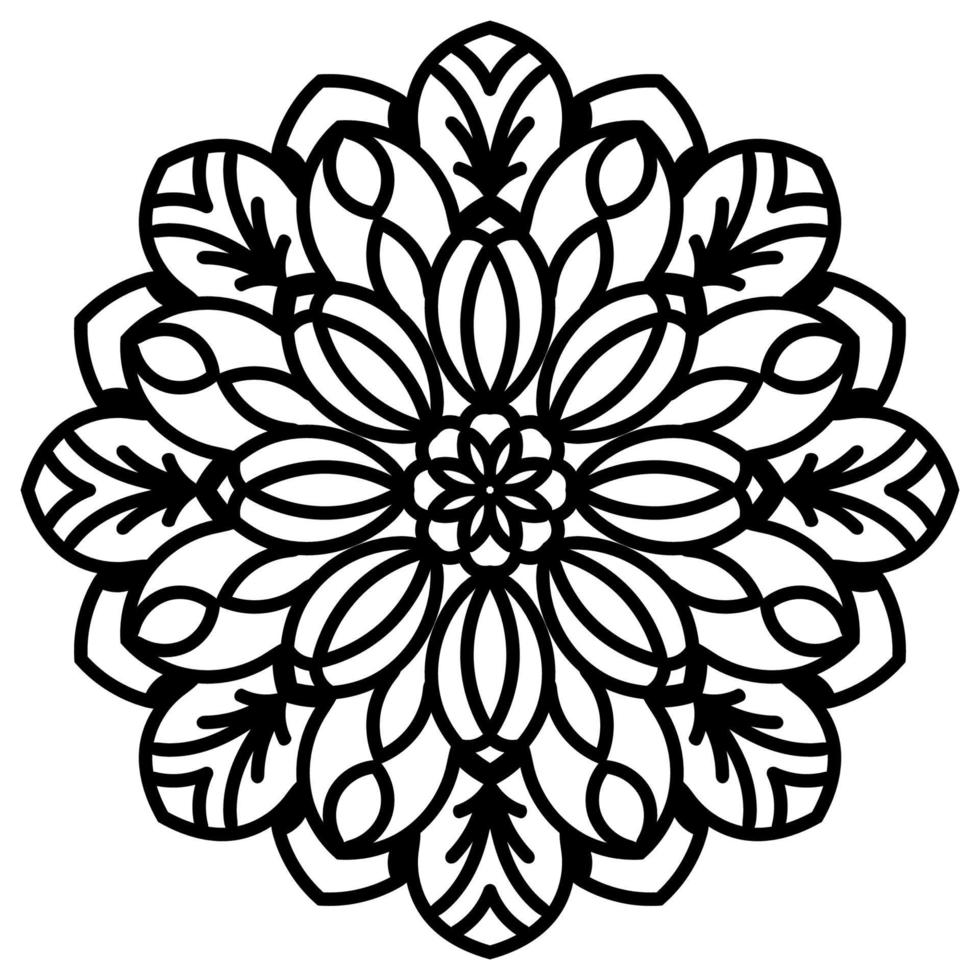 mandala de flores de contorno negro. elemento decorativo de época. flor de garabato redonda ornamental aislada sobre fondo blanco. elemento de círculo geométrico. vector