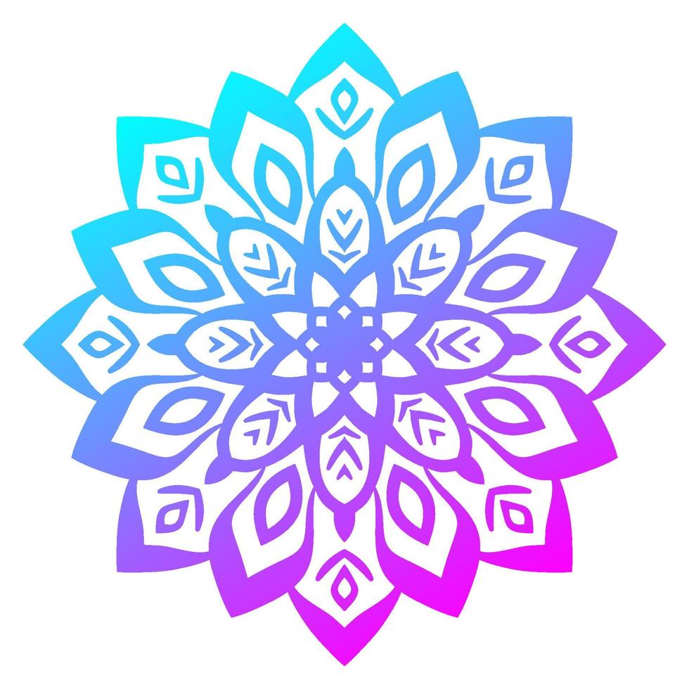 Colorful gradient flower mandala. Hand drawn decorative element. Ornamental round doodle floral element isolated on white background. vector