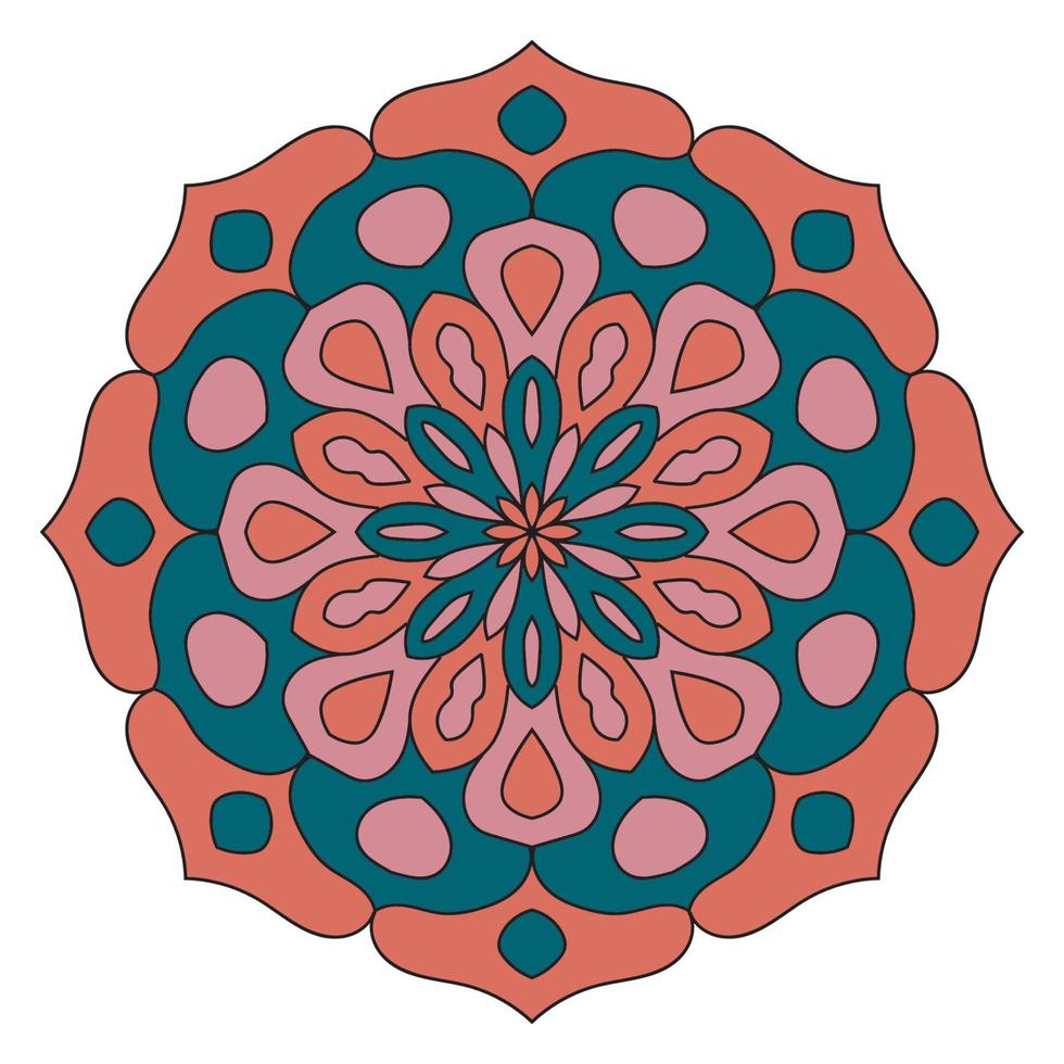 lindo colorido mandala. flor de garabato redonda ornamental aislada sobre fondo blanco. ornamento decorativo geométrico en estilo étnico oriental. vector