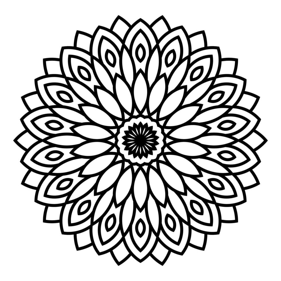 mandala de flores de contorno negro. elemento decorativo de época. flor de garabato redonda ornamental aislada sobre fondo blanco. elemento de círculo geométrico. vector