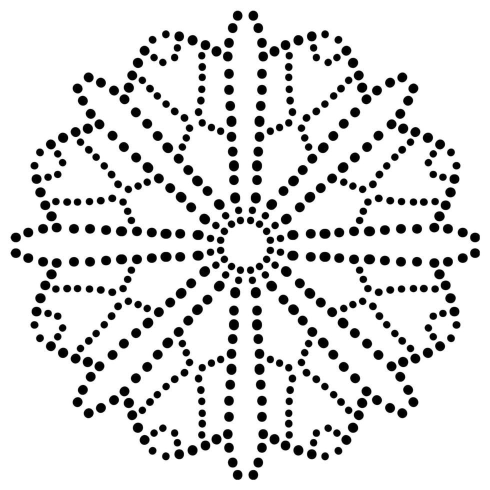 mandala de flores punteadas. elemento decorativo garabato redondo ornamental aislado sobre fondo blanco. elemento de círculo geométrico. vector