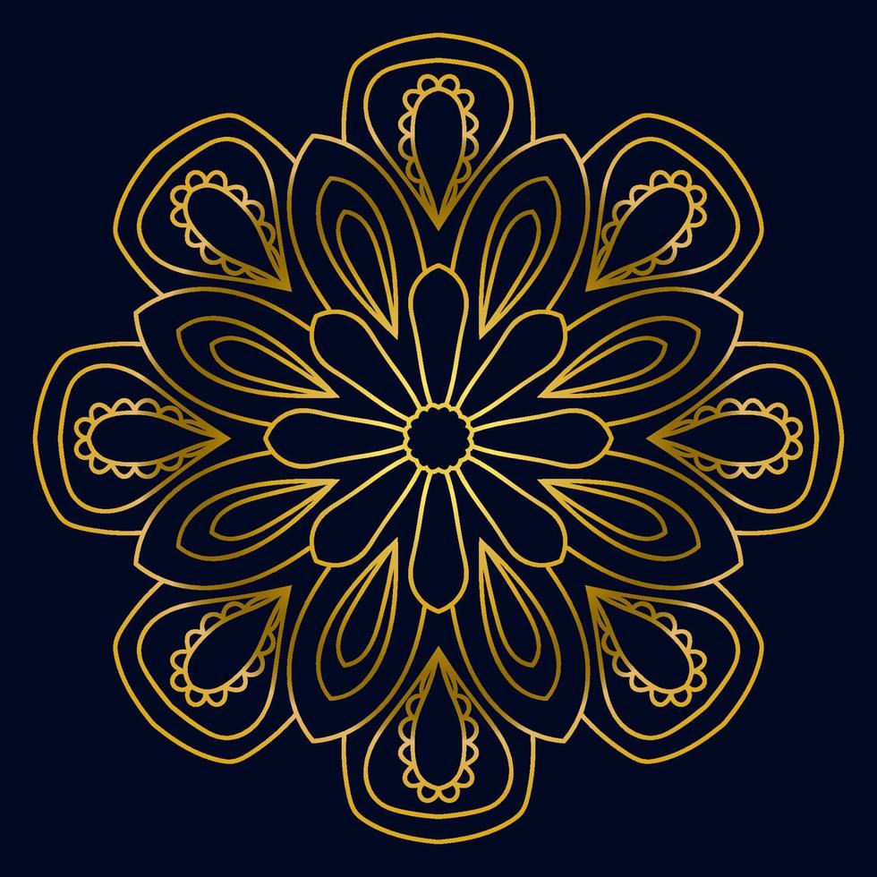 Cute gold Mandala. Ornamental round doodle flower isolated on dark background. Geometric decorative ornament in ethnic oriental style. vector