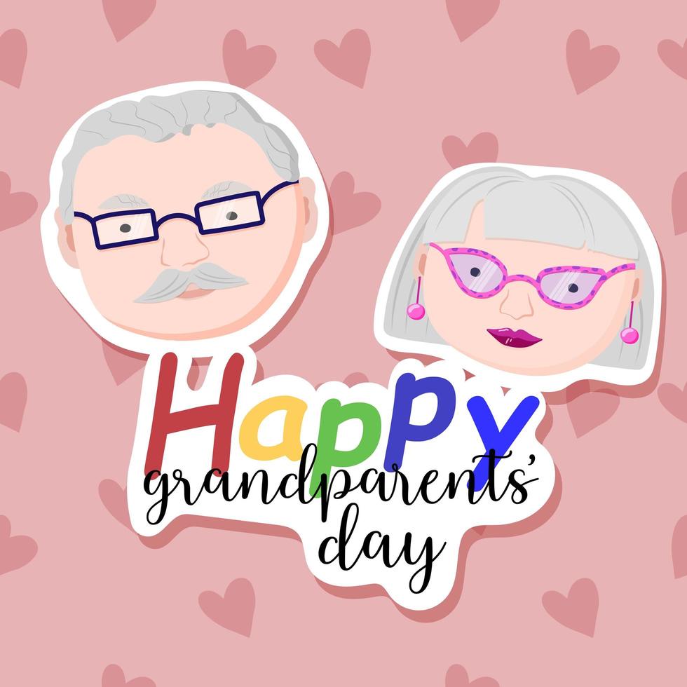 Abstract background to the day of grandparents. Sticker effect. Happy grandparents day greeting card vector illustration. Cute cartoon grandmother and grandfather.