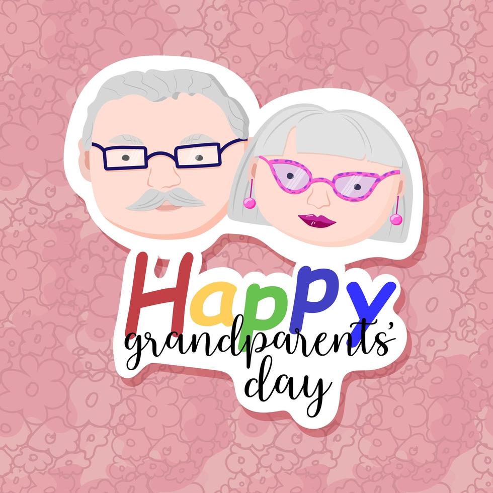 Abstract background to the day of grandparents. Sticker effect. Happy grandparents day greeting card vector illustration. Cute cartoon grandmother and grandfather.