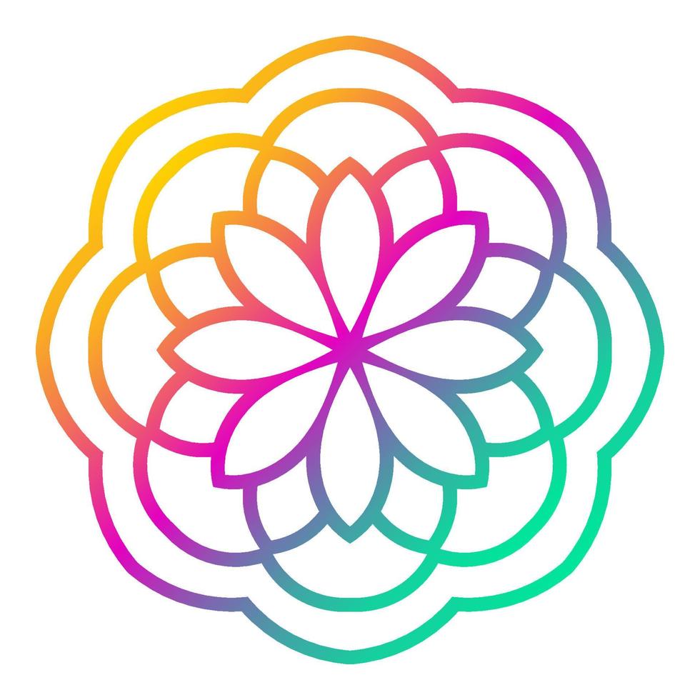 Colorful gradient flower mandala. Hand drawn decorative element. Ornamental round doodle floral element isolated on white background. vector