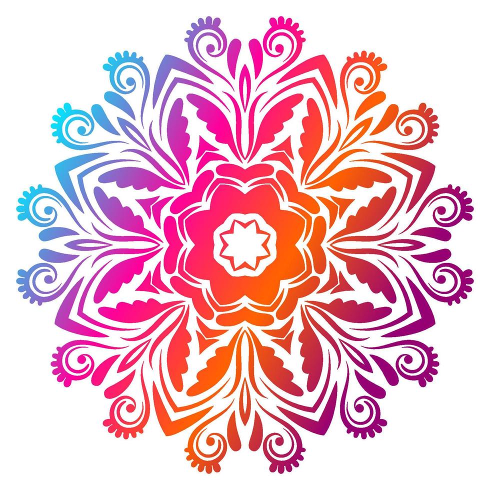 Colorful gradient flower mandala. Hand drawn decorative element. Ornamental round doodle floral element isolated on white background. vector