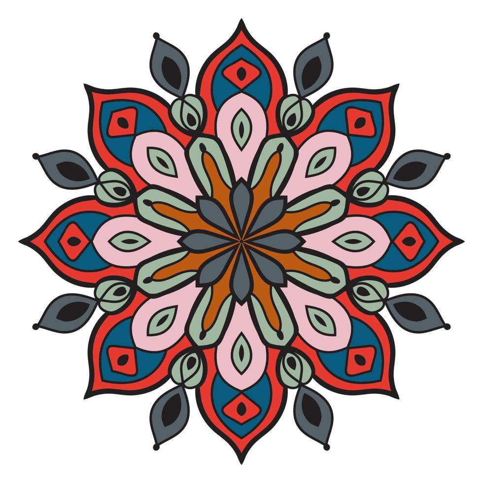 lindo colorido mandala. flor de garabato redonda ornamental aislada sobre fondo blanco. ornamento decorativo geométrico en estilo étnico oriental. vector